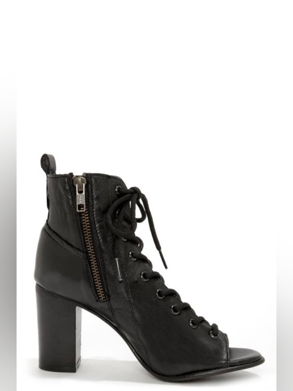 Black Lace-Up Peep-Toe Heeled Ankle Boots